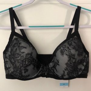 Bra, brand new, gorgeous black lace, wired, front closure. 38C